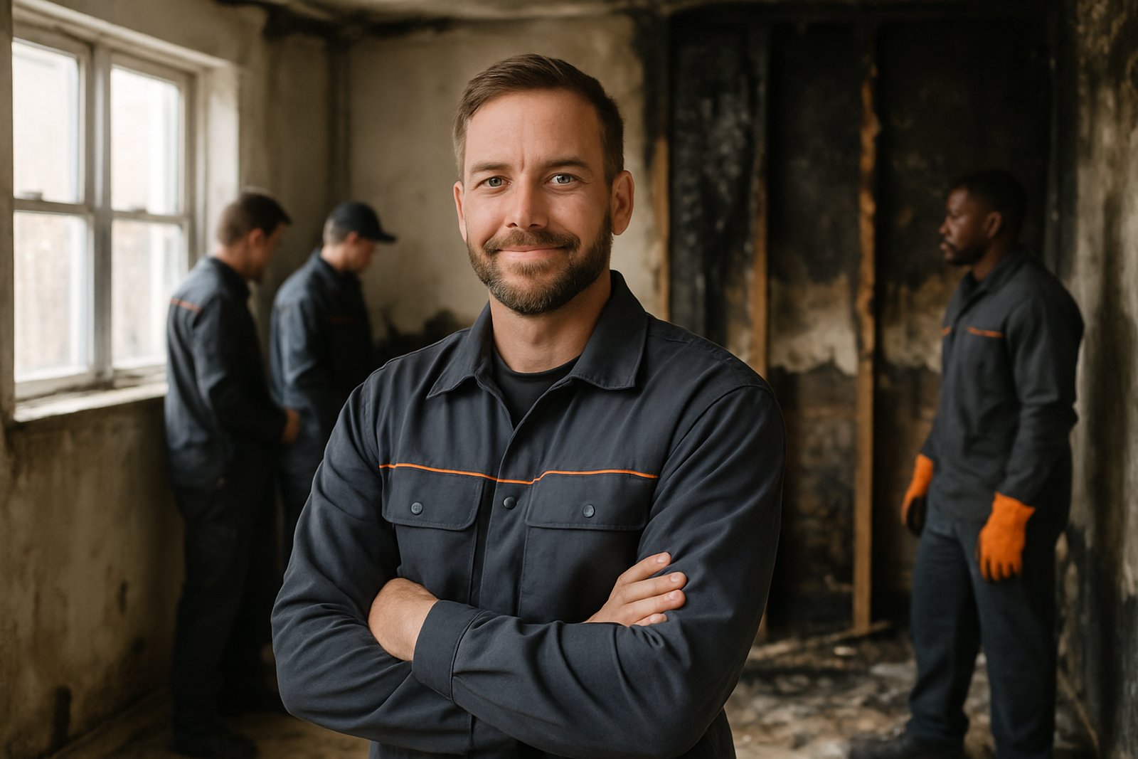 Technician testing soot residue on a painted wall